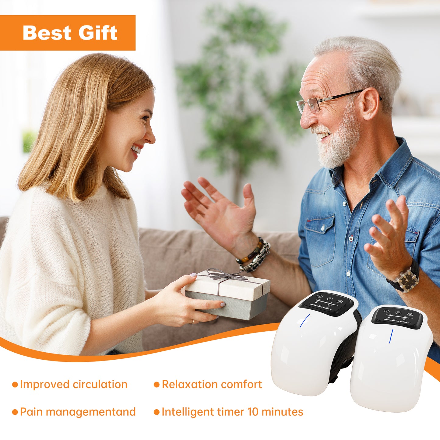 Smart Knee Massager With Heat Vibration 3D Air Compression Portable Pain Relief Home Office Use