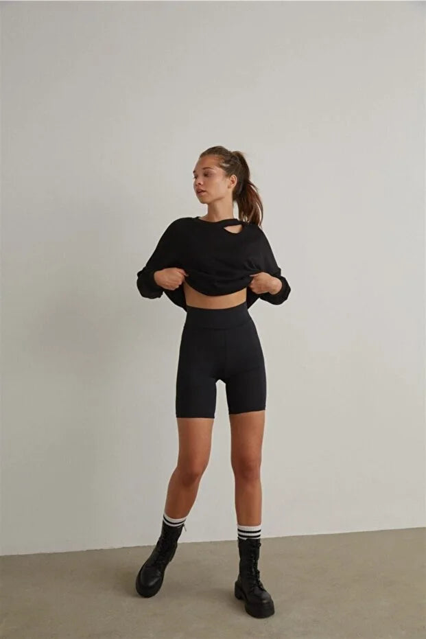 Yüksek Bel Toparlayıcı Etkili Mat Biker Bisikletçi Tayt