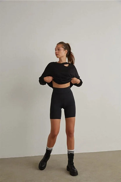 Yüksek Bel Toparlayıcı Etkili Mat Biker Bisikletçi Tayt