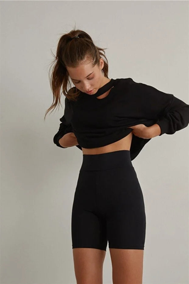 Yüksek Bel Toparlayıcı Etkili Mat Biker Bisikletçi Tayt