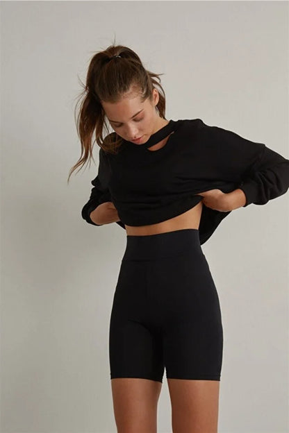 Yüksek Bel Toparlayıcı Etkili Mat Biker Bisikletçi Tayt