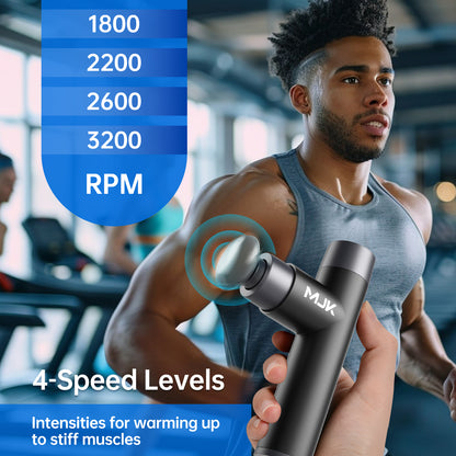 Professional Deep Tissue Massage Gun With Heat Therapy - 3 Interchangeable Heads, 5 Speed Levels, Rechargeable Percussion Muscle Relaxer For Back, Neck & Leg Pain Relief, USB-C Charging