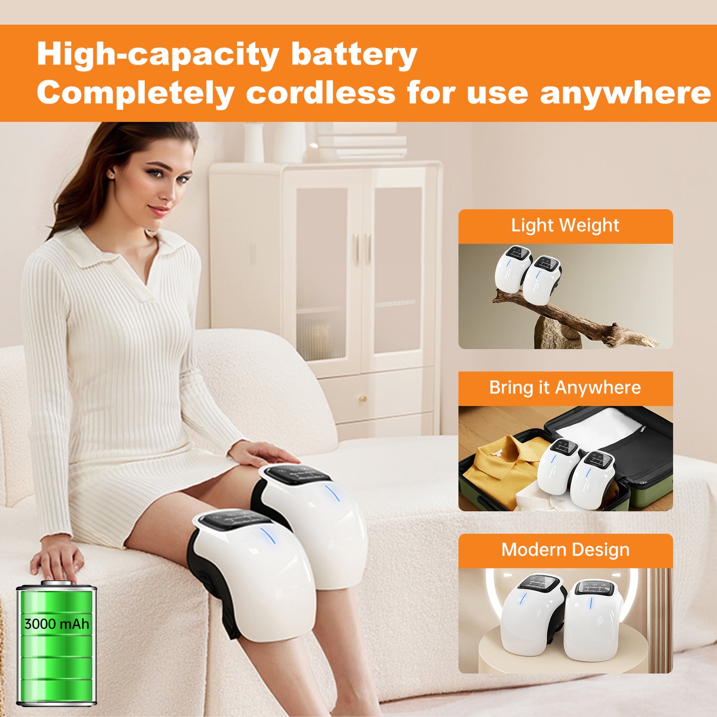 Smart Knee Massager With Heat Vibration 3D Air Compression Portable Pain Relief Home Office Use
